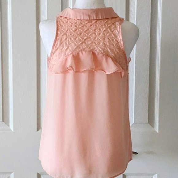 CANDIES Women's Sleeveless Lace Ruffle Blouse Top  Size S  Peach NWOT - Picture 2 of 4